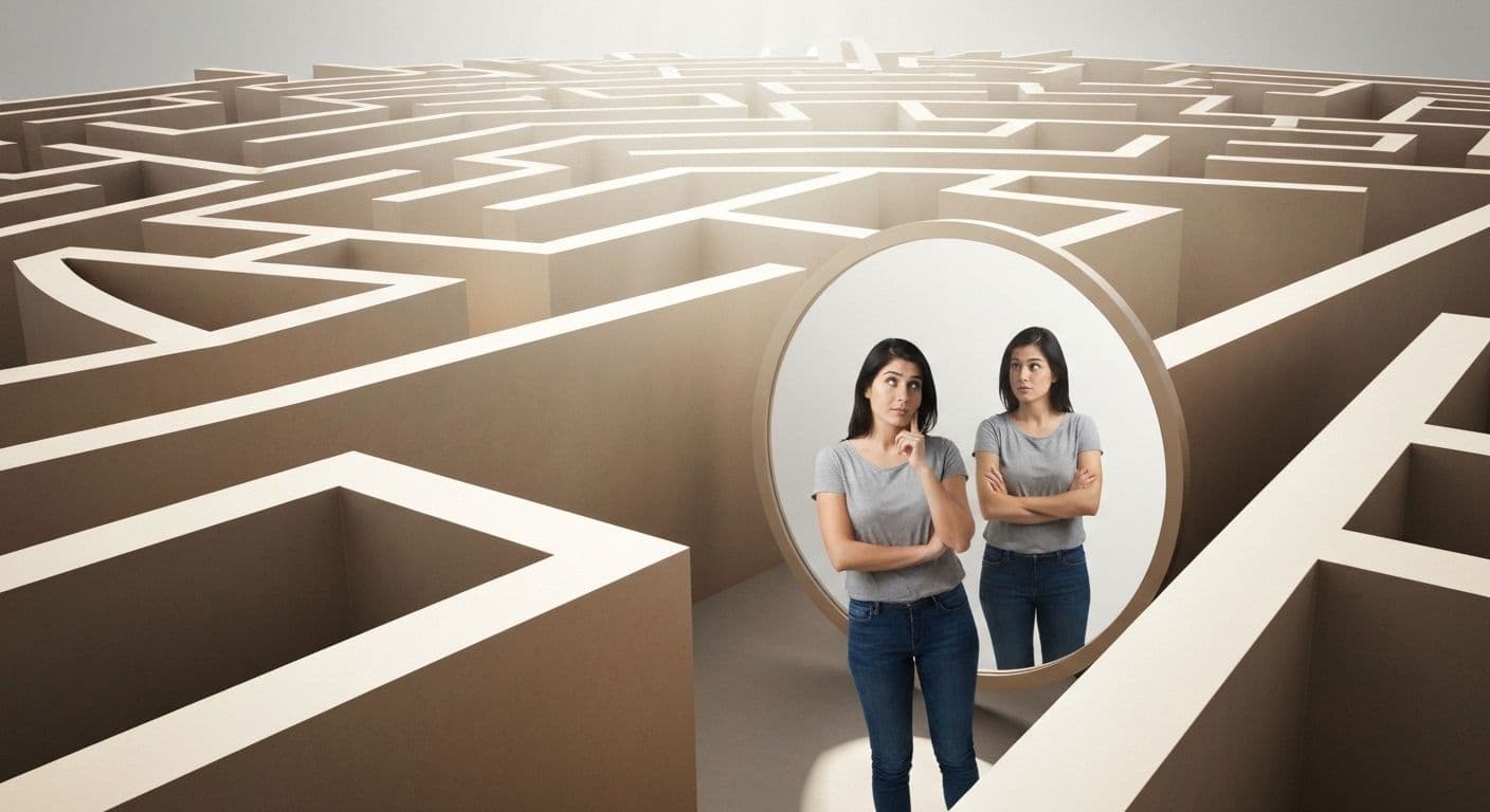 Person reflecting on self discovery and self awareness journey with thoughtful expression