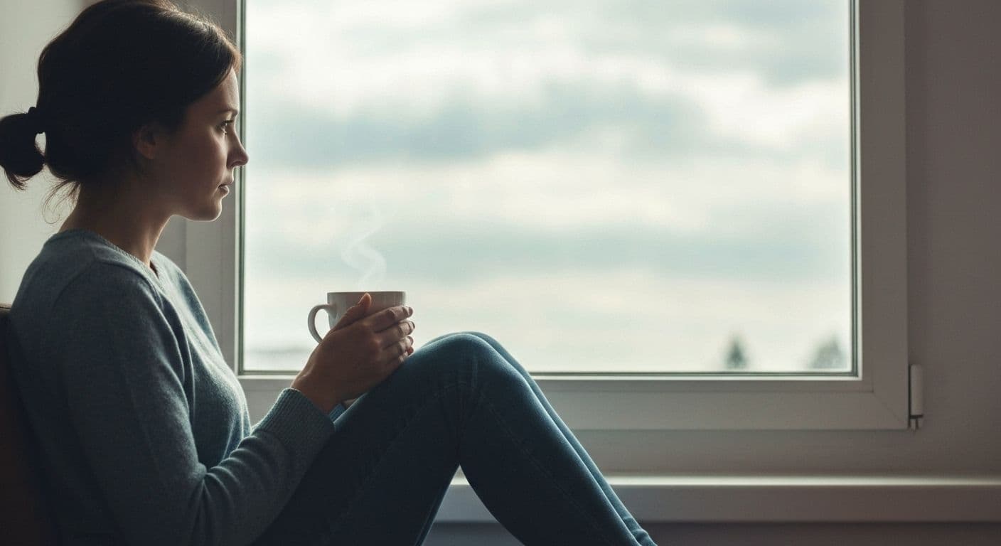 Person practicing self-compassion while feeling down after a breakup, showing emotional healing process