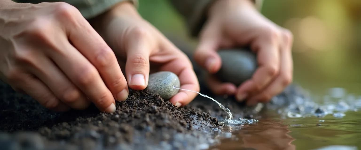 Person demonstrating grounding techniques to manage anxiety during natural disasters