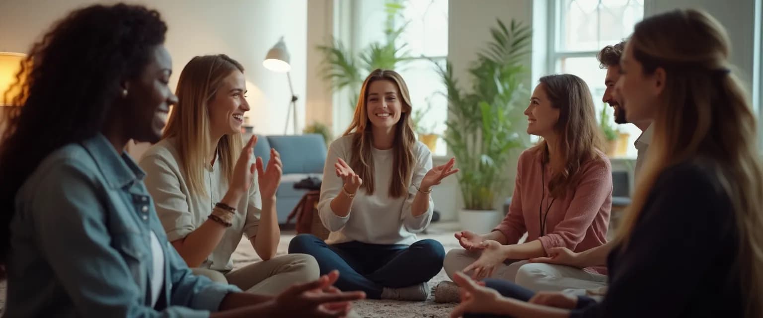 Professional using embodied self-awareness techniques during workplace meeting