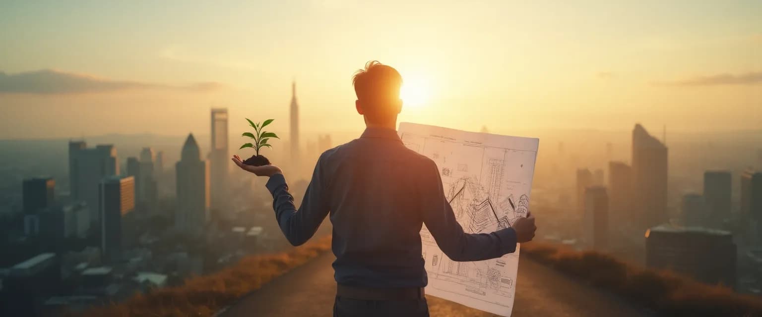 Entrepreneur visualizing future success using begin with end in mind principle