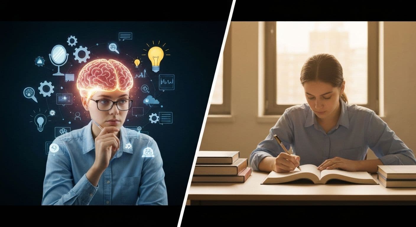 Student practicing self awareness in learning by reflecting on study strategies and adapting their approach