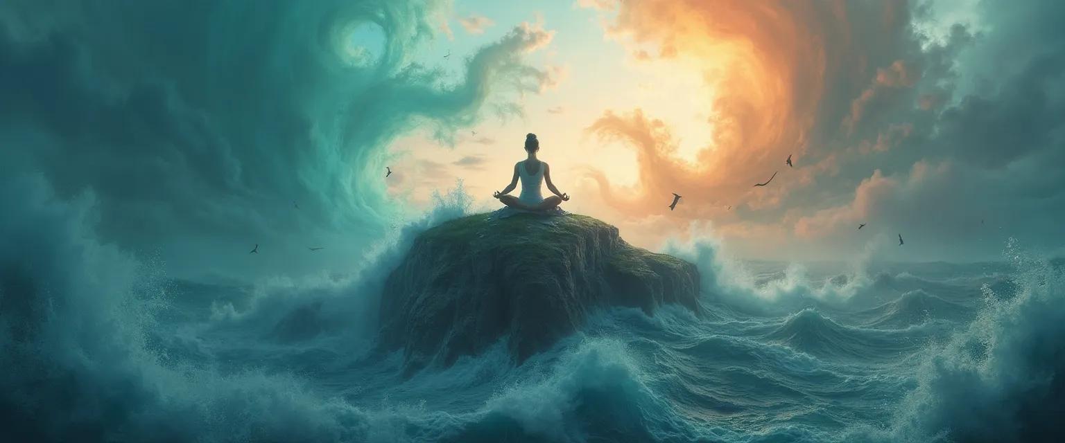 Person practicing unconventional rituals for peace of mind amid chaos