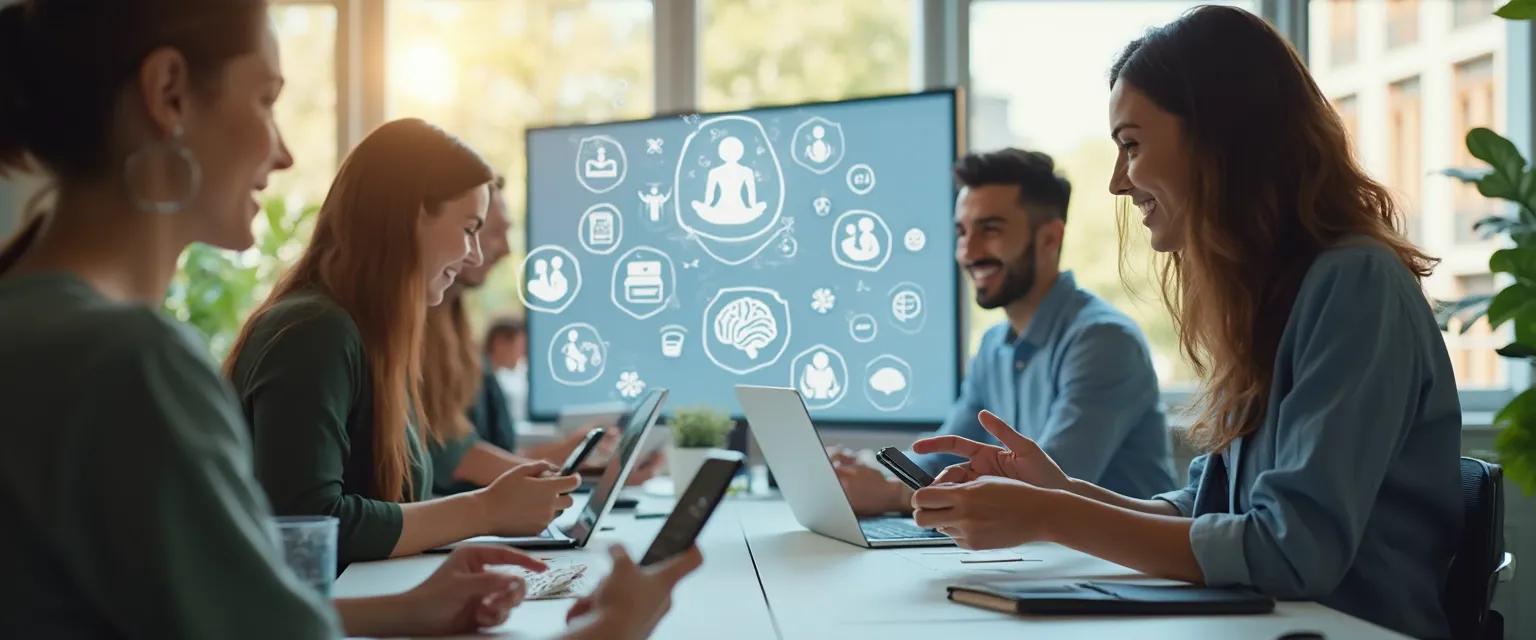 HR manager reviewing the best employee apps for workplace wellness on a tablet