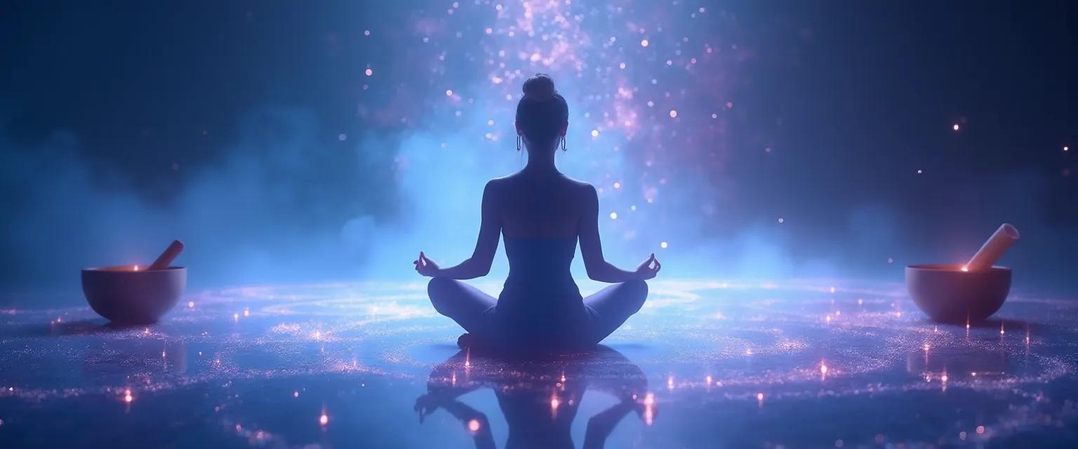 Person using sound therapy techniques to find peace of mind with singing bowl