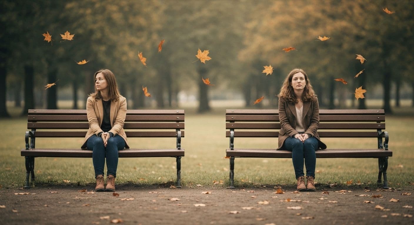 Two people walking in opposite directions representing friendship breakups and the decision to end a friendship