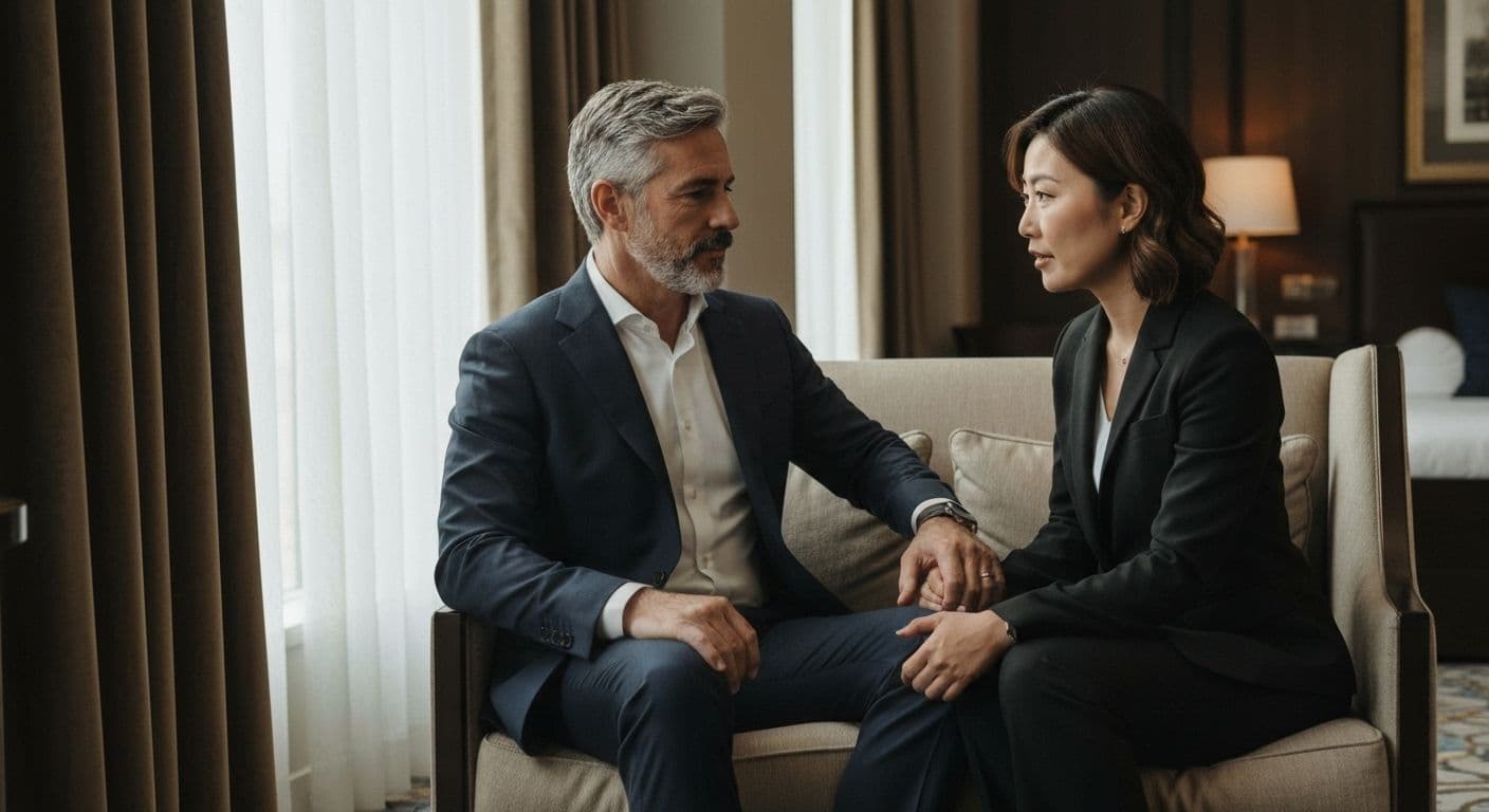 Couple having calm conversation using the practicing mind techniques for non-defensive communication