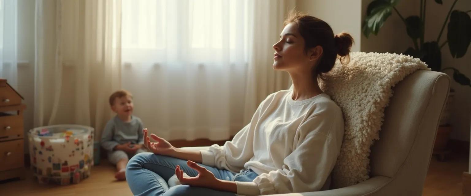 Parent practicing mindfulness and mental health techniques while caring for child