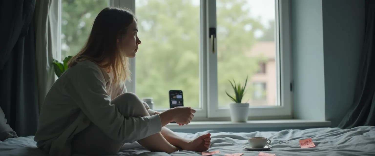 Woman exhibiting common signs of anxiety that often appear as normal habits
