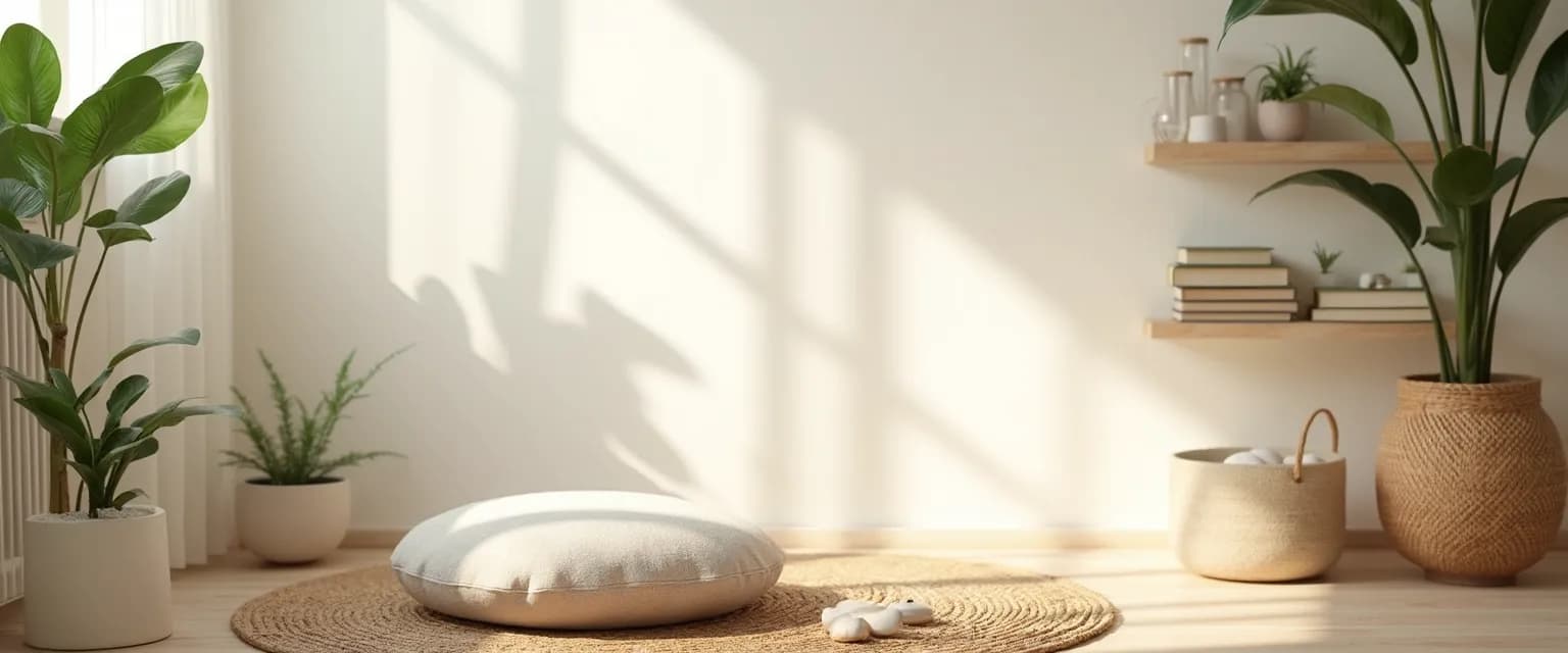 Cozy mindfulness near me corner with meditation cushion and calming decor