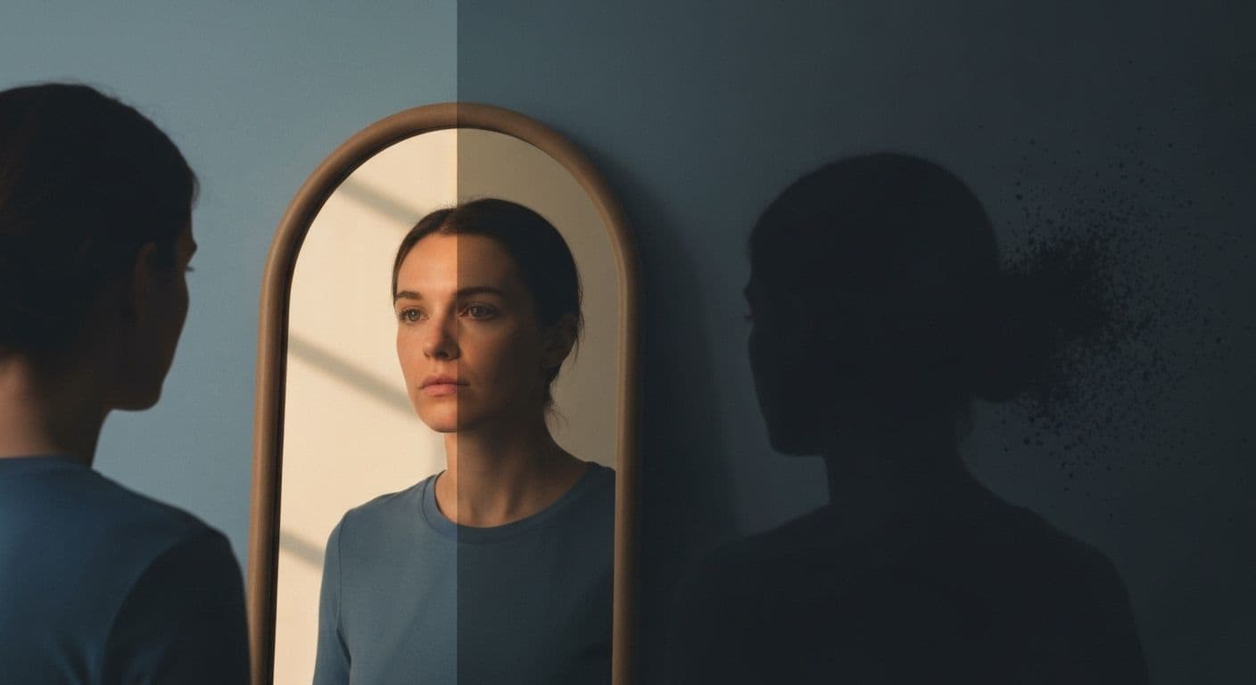 Person reflecting calmly showing self awareness and recovery in practice