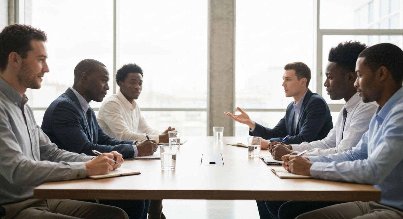 Professional demonstrating self-awareness and ethical awareness during a team meeting discussion