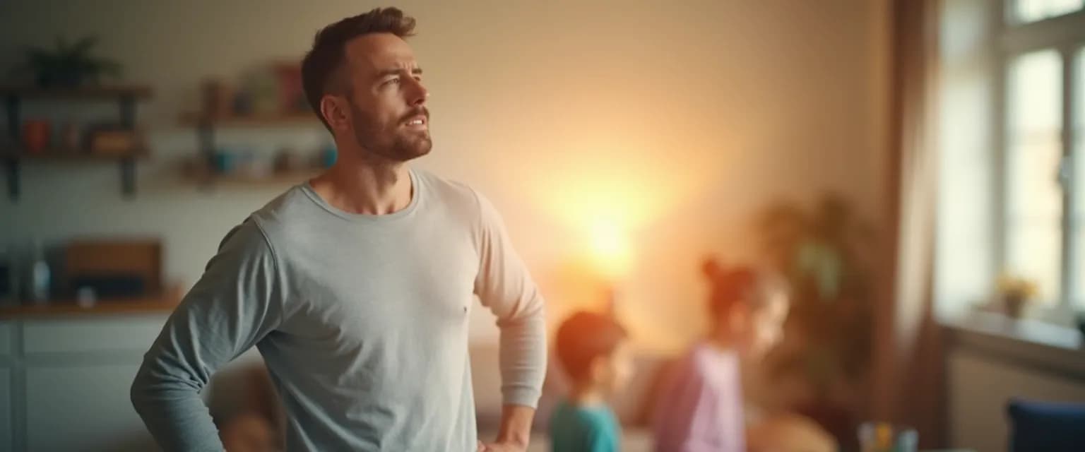 Father using 5-minute anger management techniques during a stressful parenting moment