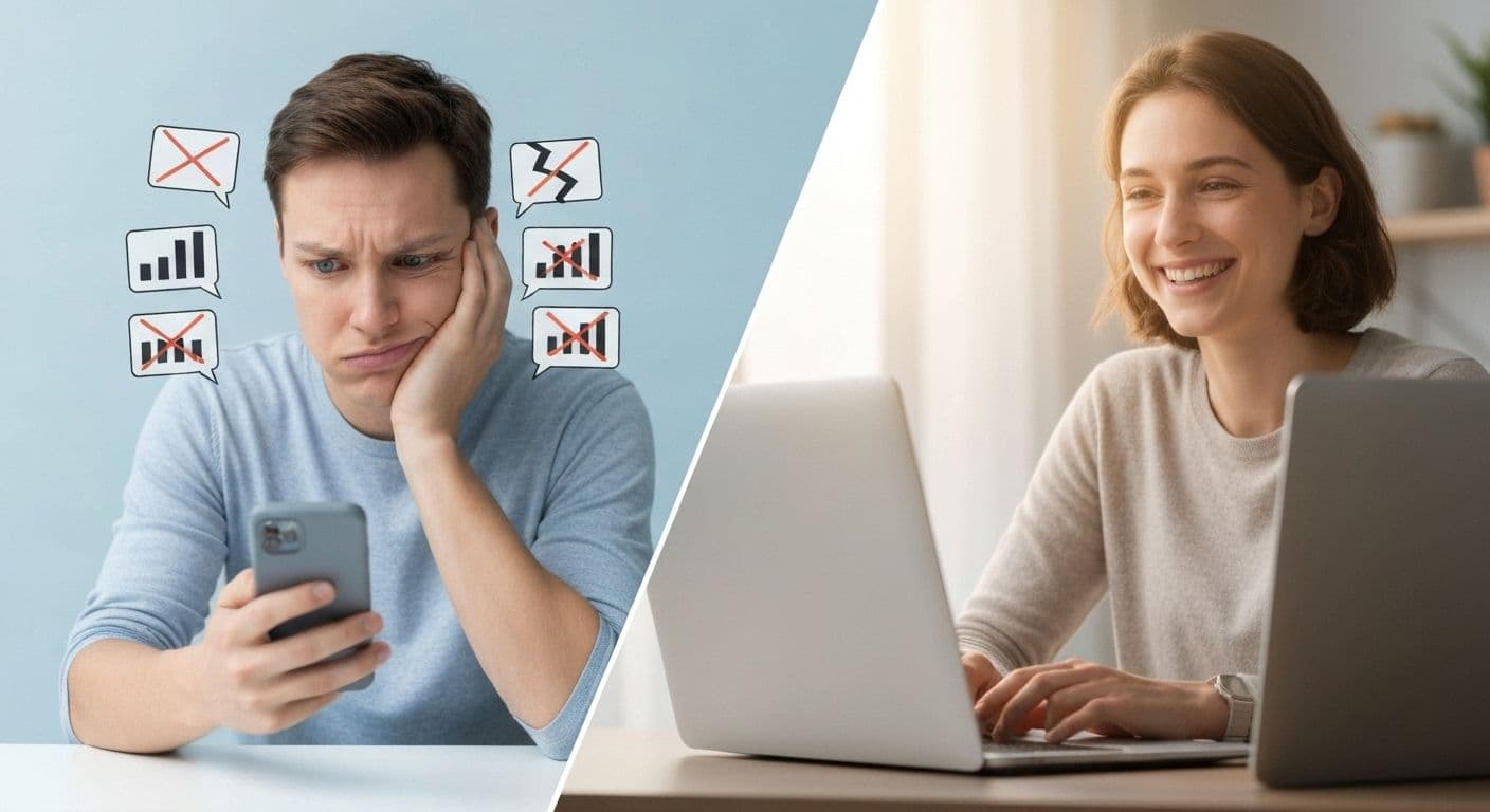 Couple video calling to rebuild connection after long distance relationship breakup and get back together