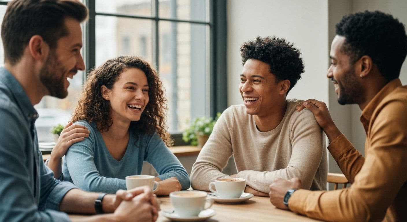 Person demonstrating social awareness and emotional intelligence while connecting with friends in a group setting