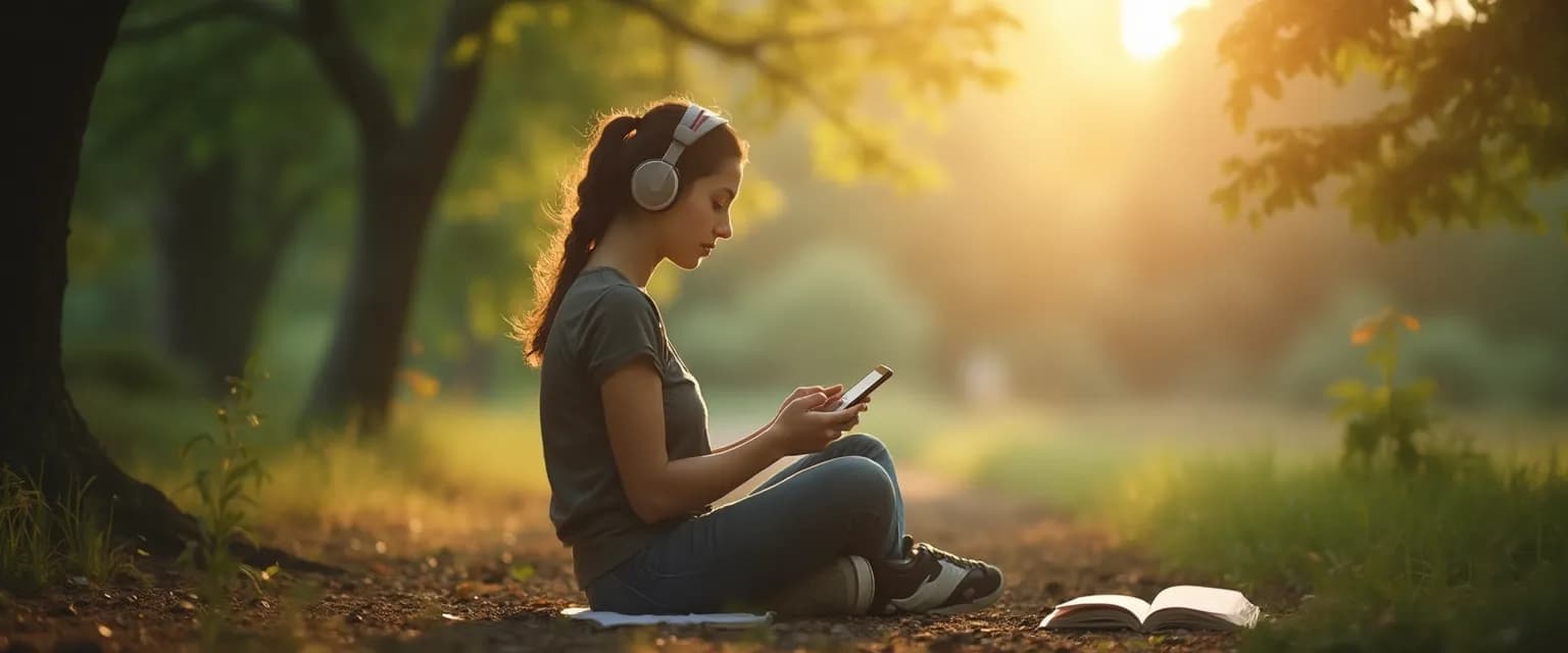 Person recording audio grieving journal entry on smartphone in peaceful setting