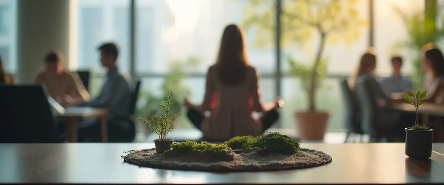 Professional creating a mental sanctuary to mind yourself in a busy office environment