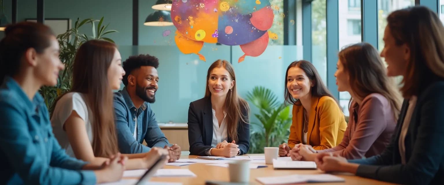 Team leader using coaching and emotional intelligence techniques in a collaborative meeting