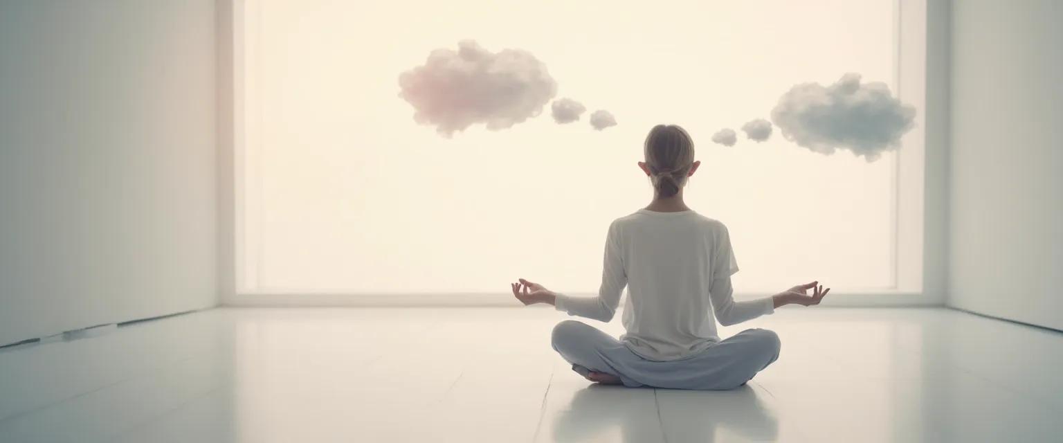 Person practicing mindmasters techniques to quiet mental chatter in a peaceful setting