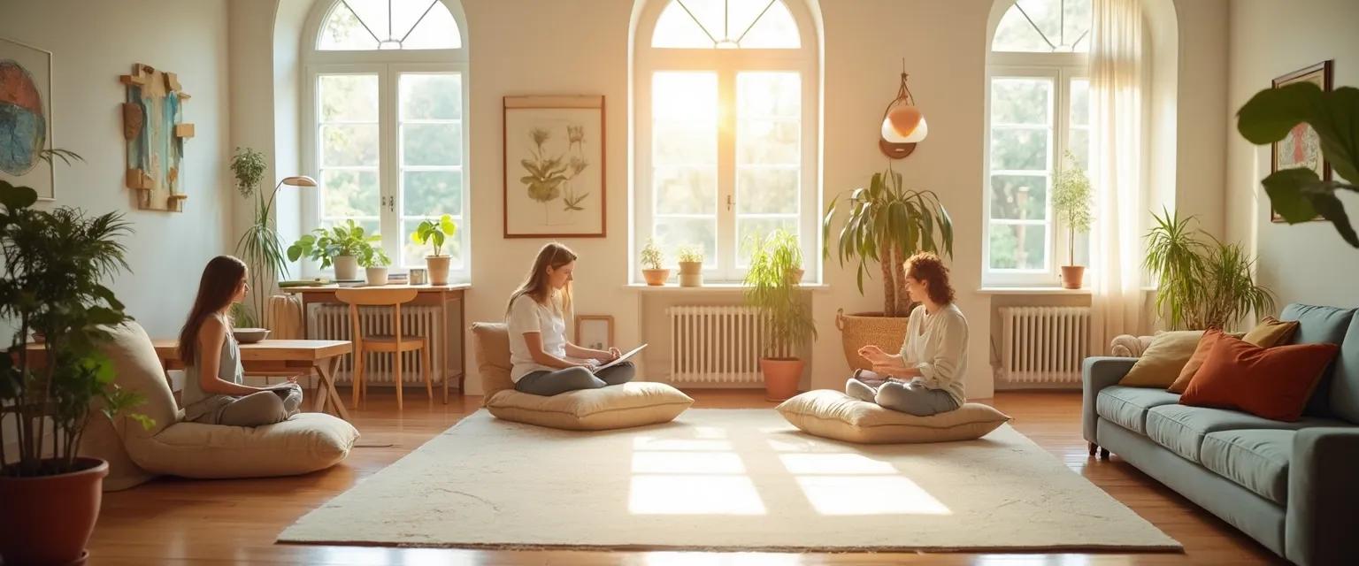 DIY mind space clinic with five wellness stations arranged in a home setting