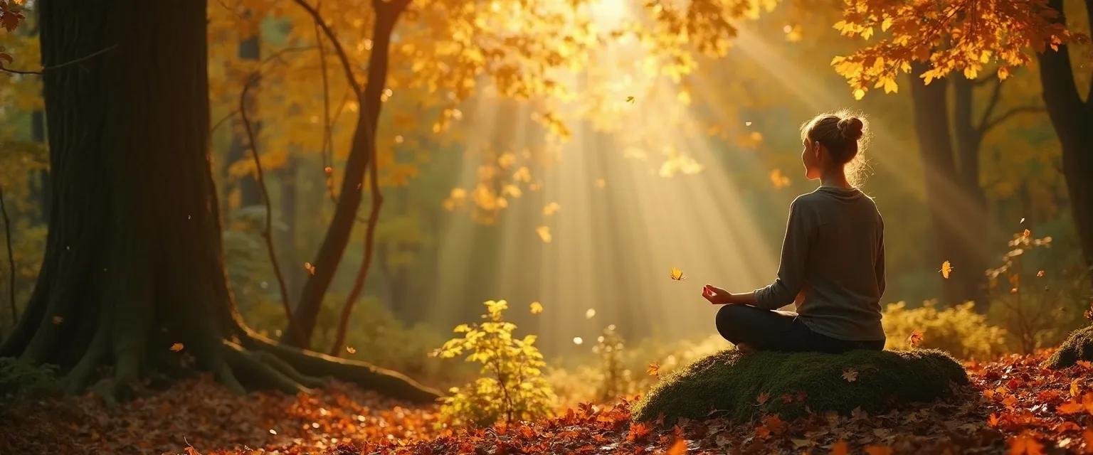 Person practicing seasonal grief mindfulness ritual in nature