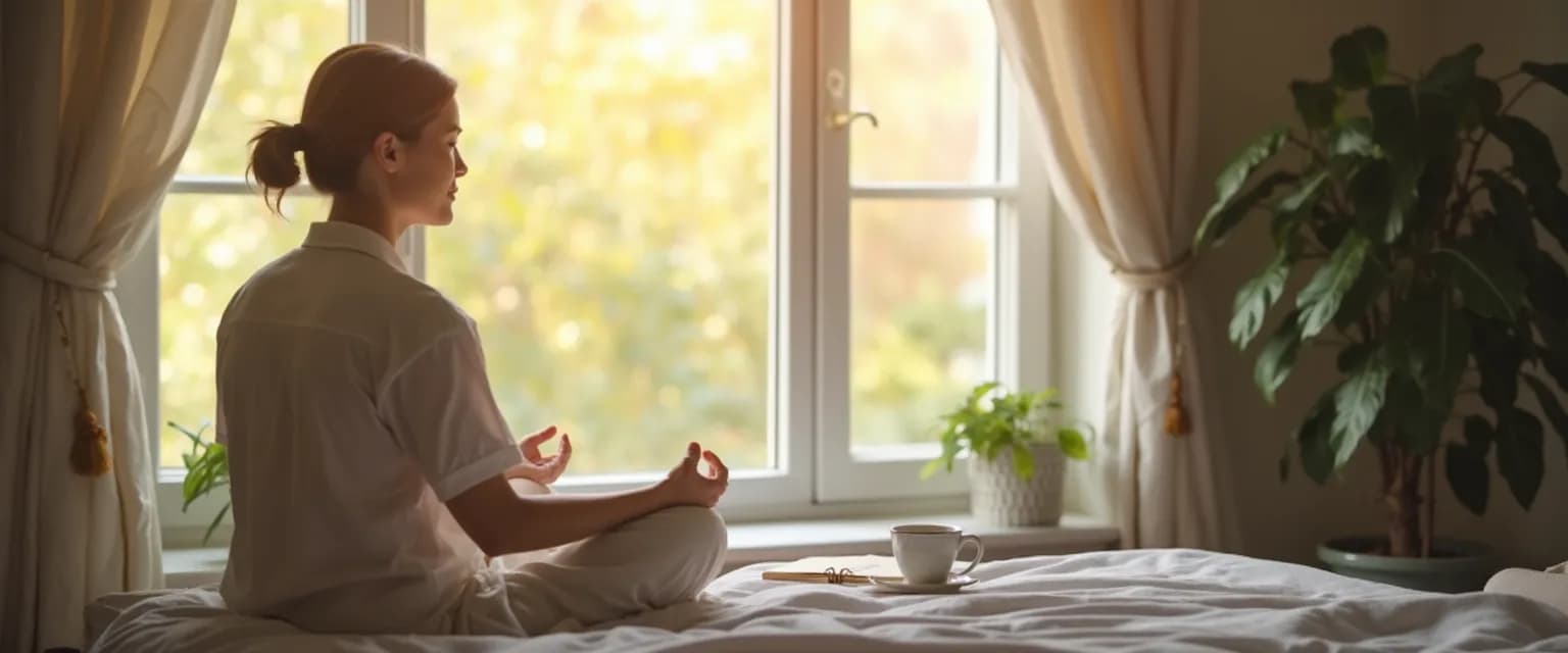Caregiver practicing self-awareness techniques during care work to prevent burnout
