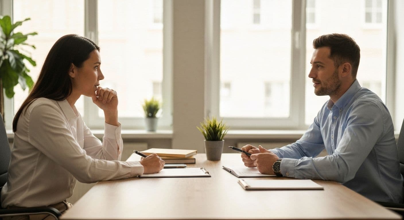 Professional demonstrating the five keys to mindful communication during a performance review meeting