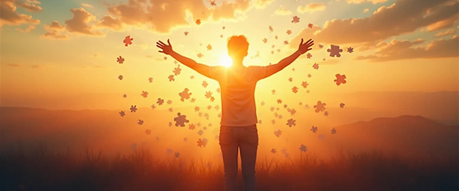 Person embracing new identity after heartbreak with positive heartbreak advice visualization