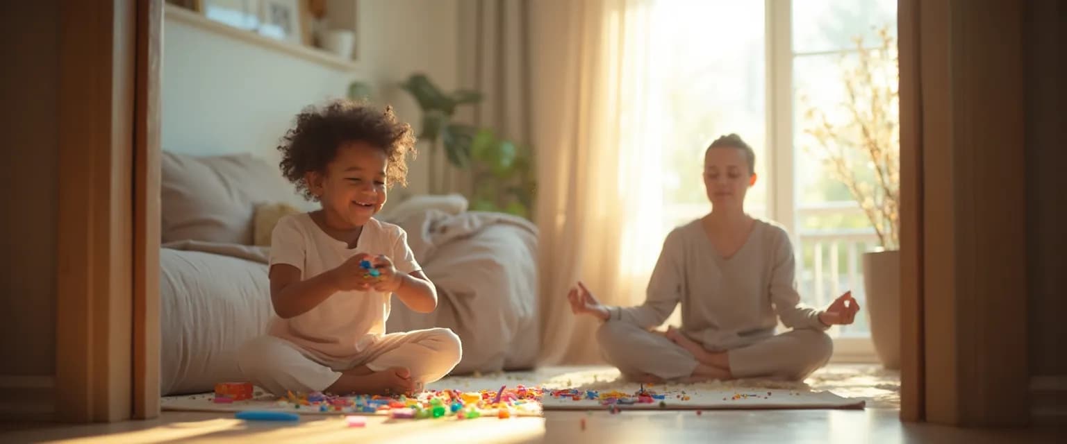 Parent experiencing the miracle of mindfulness during a busy family moment
