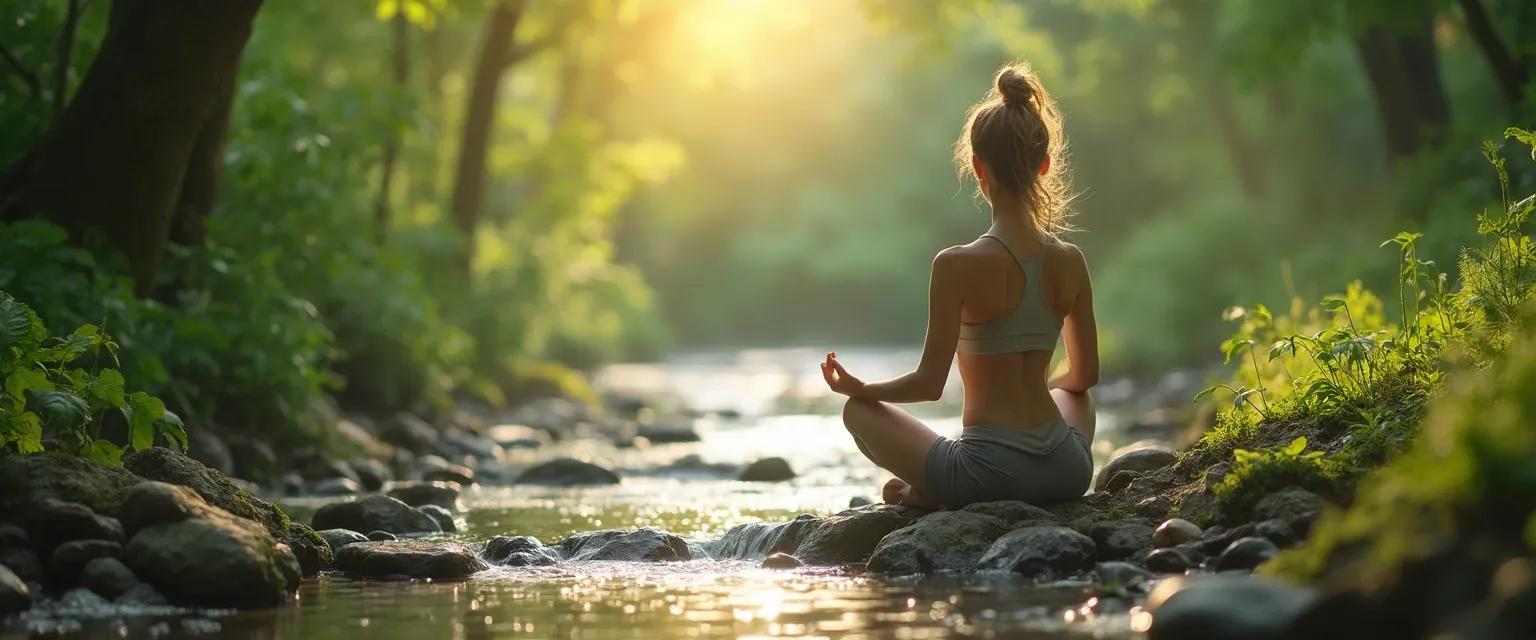 Woman practicing natural anxiety treatment techniques including breathwork and mindfulness