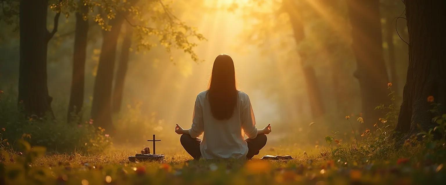 Woman practicing mindful Christianity through scripture meditation