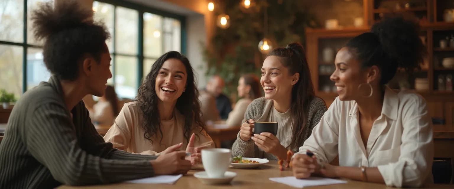 Person confidently engaging in cross-cultural conversation demonstrating confidence in cultural navigation
