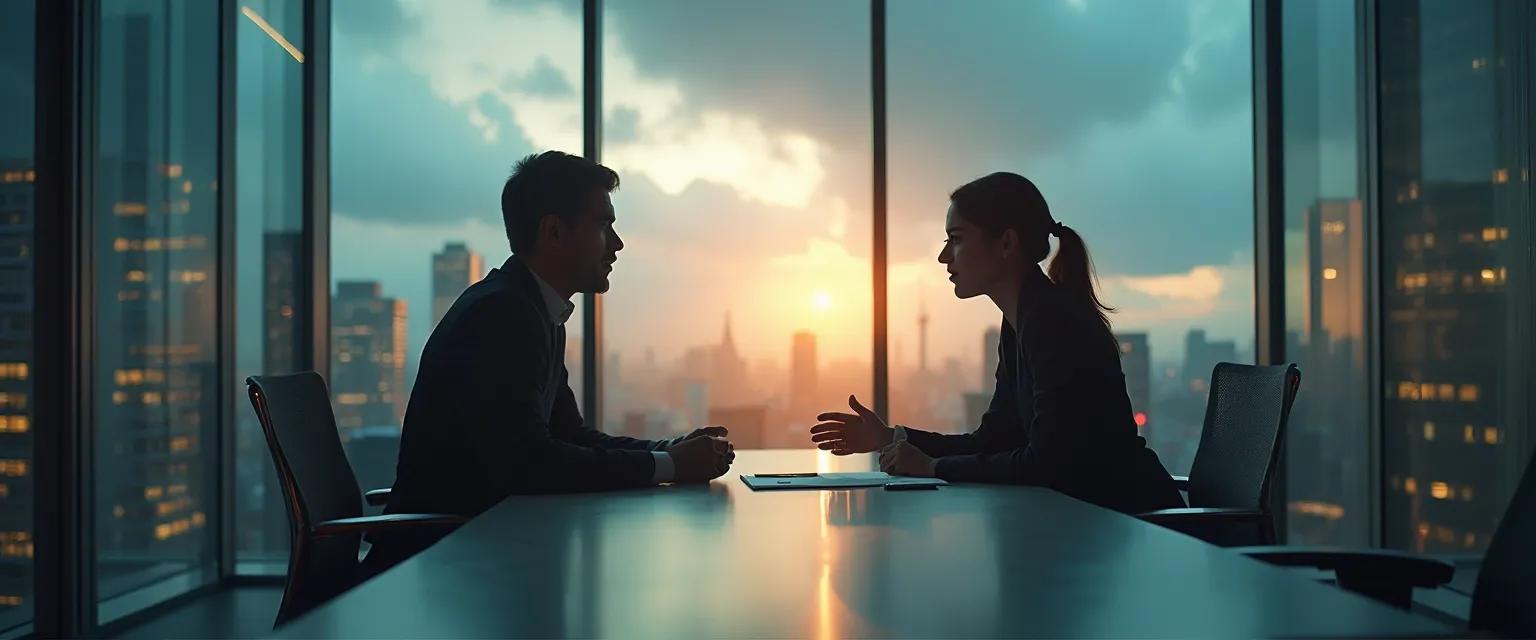 Professionals using EQ communication techniques to resolve workplace conflict