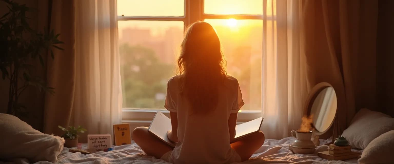 Woman practicing daily reflection ritual during Self-Esteem Awareness Month