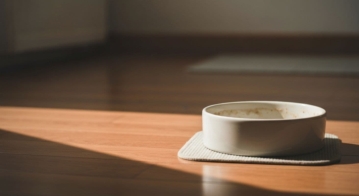 Empty pet bowl and collar representing attachment objects in pet grief and loss