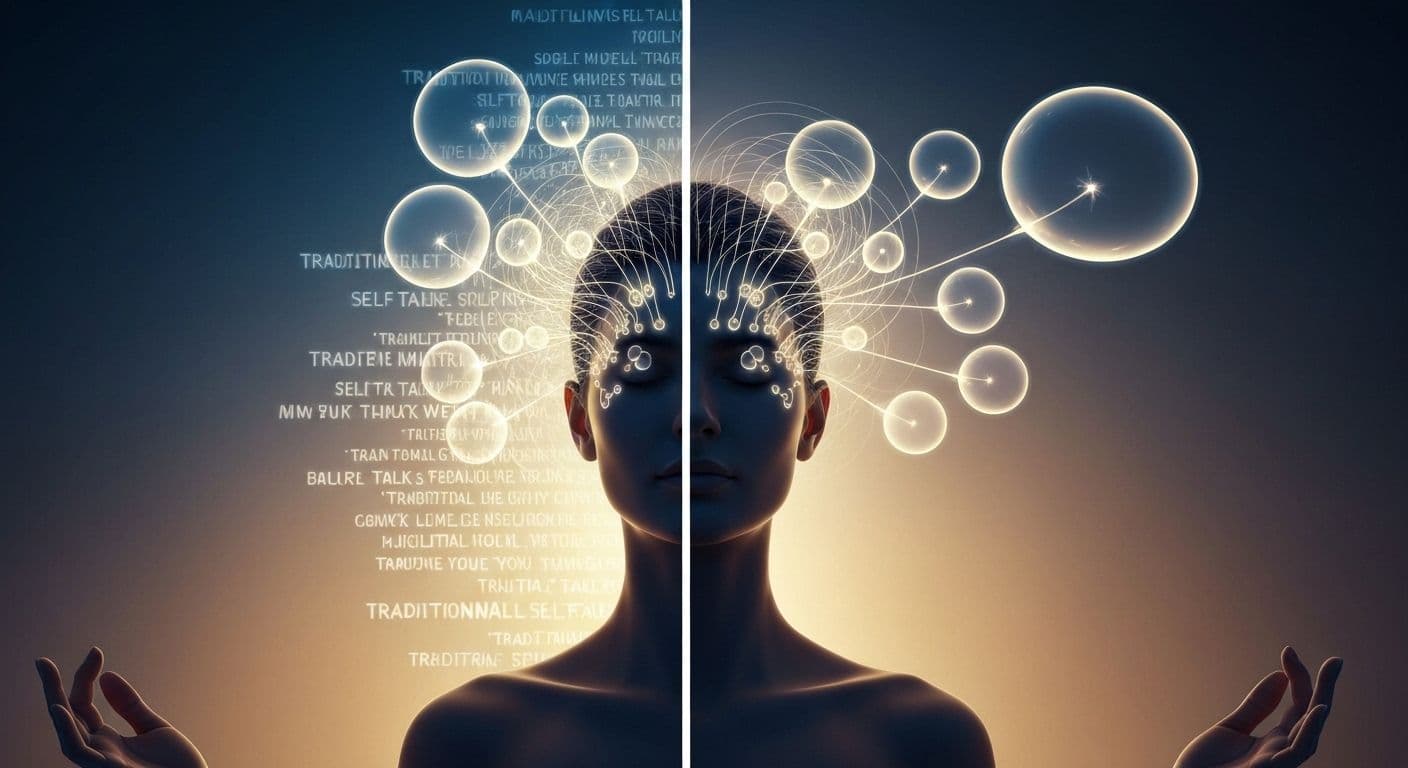 Person practicing mindtalk techniques for managing daily stress with structured internal dialogue