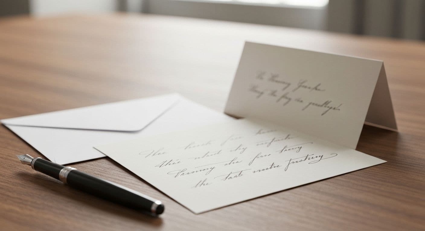 Person writing friend simple sympathy card messages by hand with pen and paper