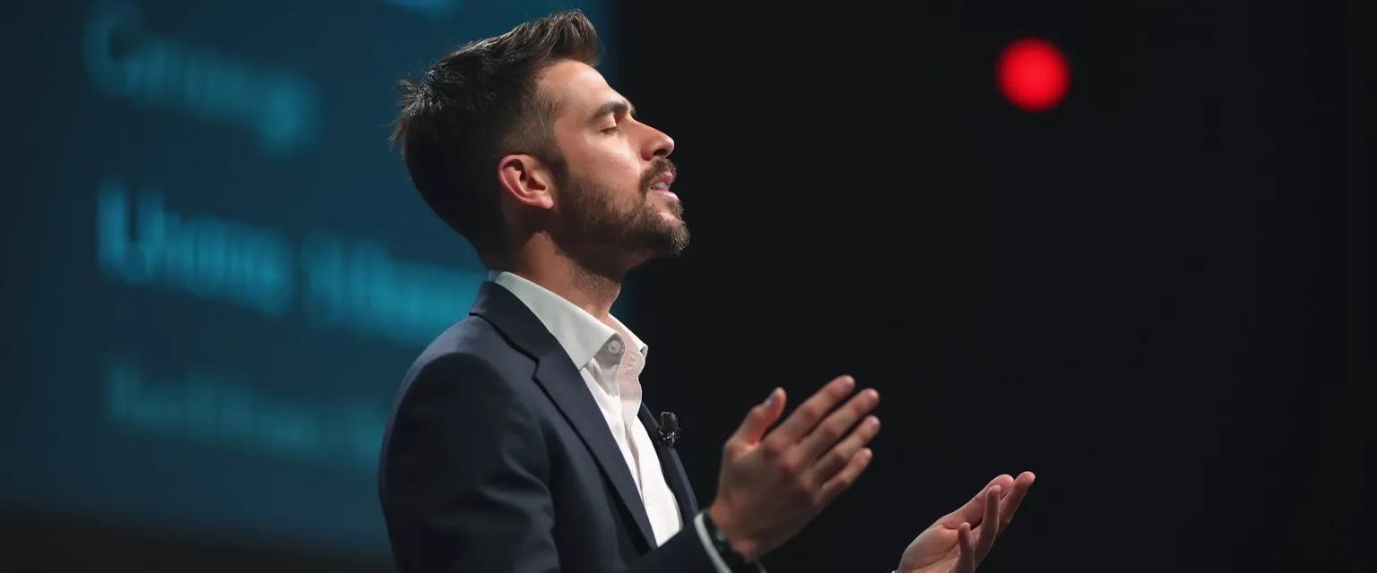 Professional overcoming anxiety during professional speaking using calming techniques