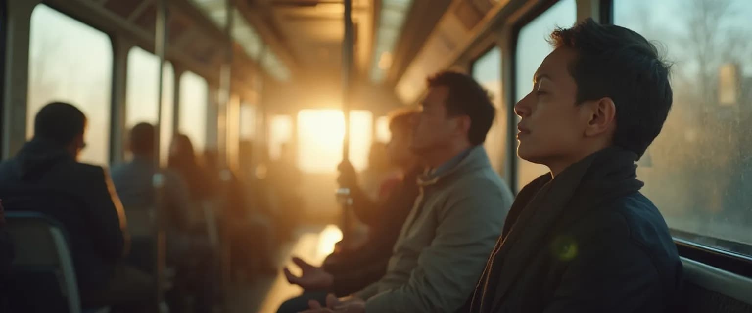 Person practicing 5-minute mindfulness meditation during daily commute