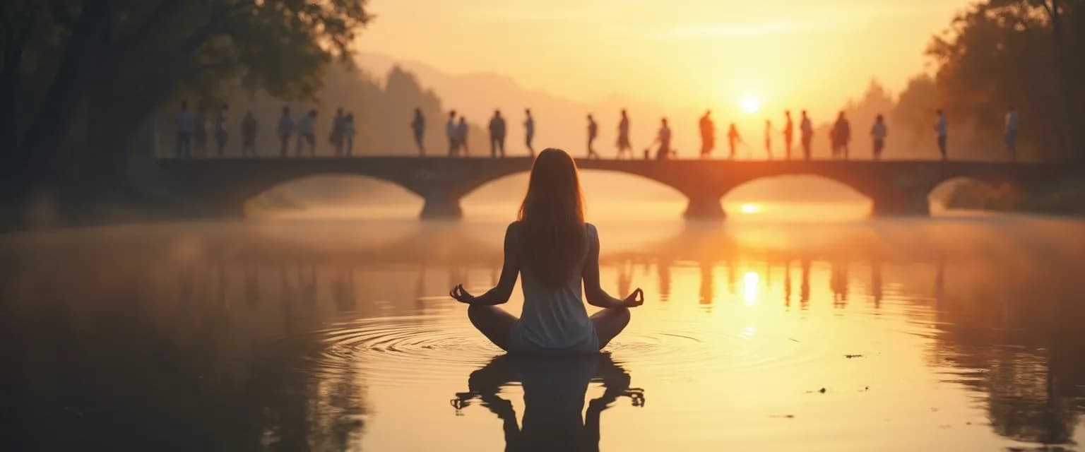 Person balancing self awareness and social awareness through mindful reflection and connection