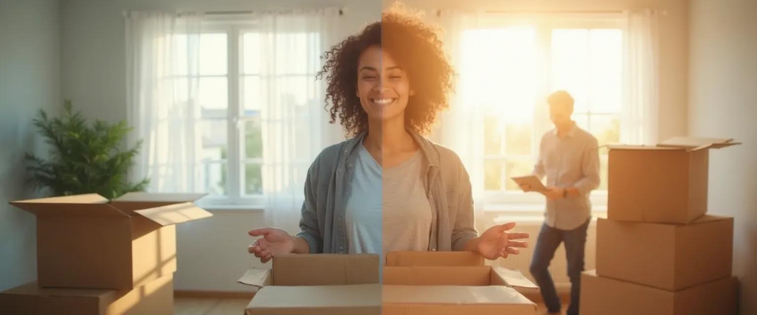 Person successfully organizing boxes while overcoming procrastination during lifestyle changes