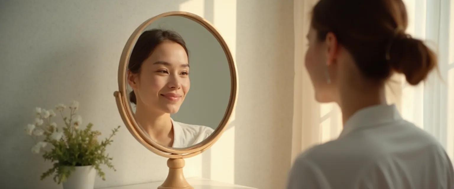 Person practicing self-love and self-awareness through mindful reflection