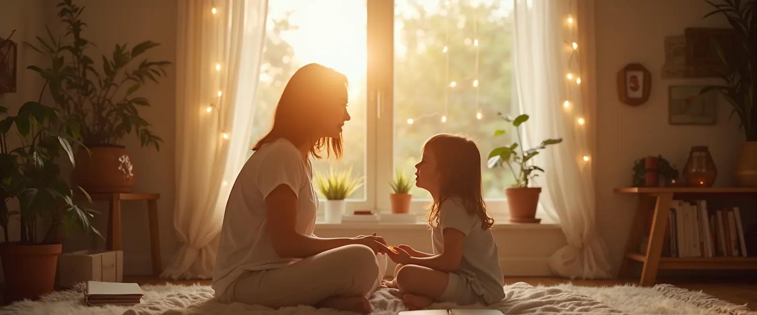 Parent practicing personal awareness examples during family interaction