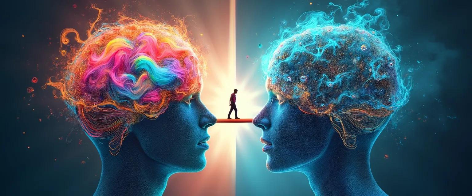 Person balancing emotional mind and rational mind in decision-making process