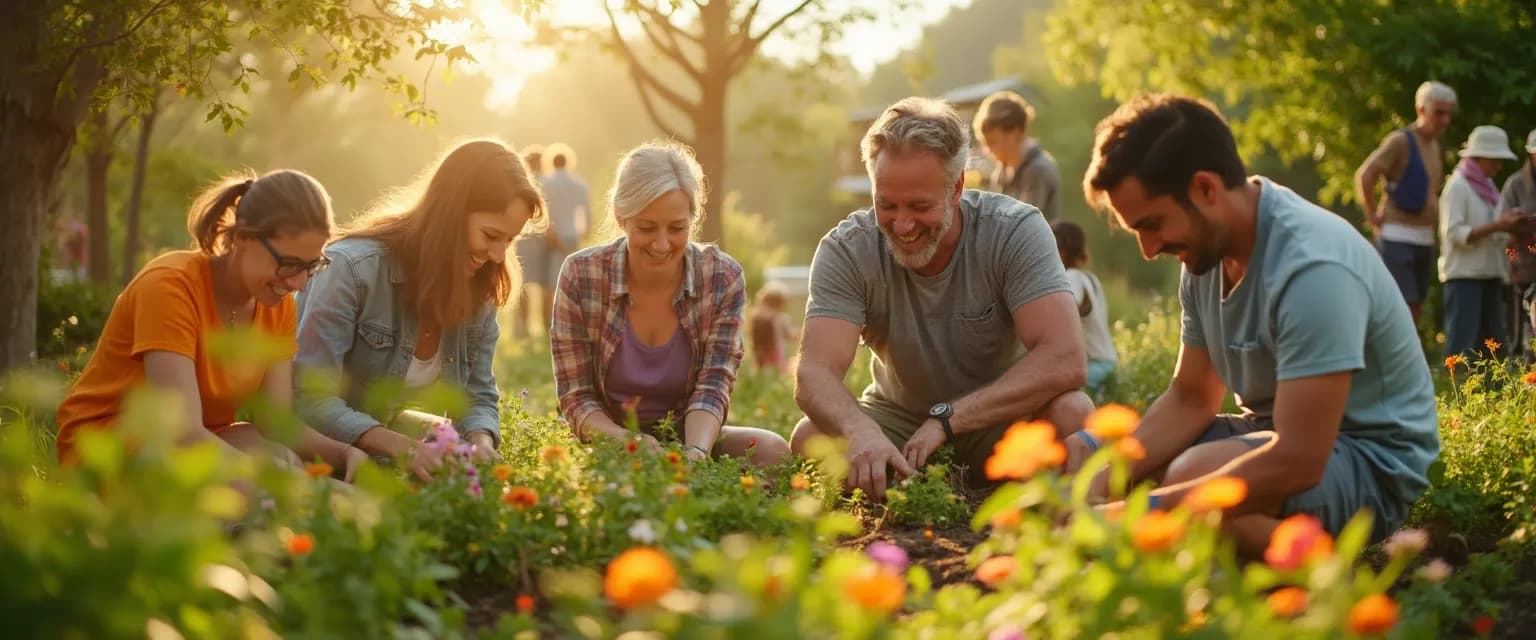 People experiencing that happiness is only real when shared through community activities