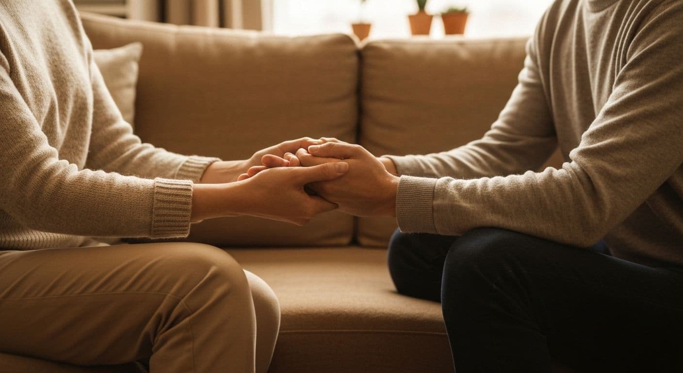 Two people having a meaningful conversation about grief sharing and emotional support after loss