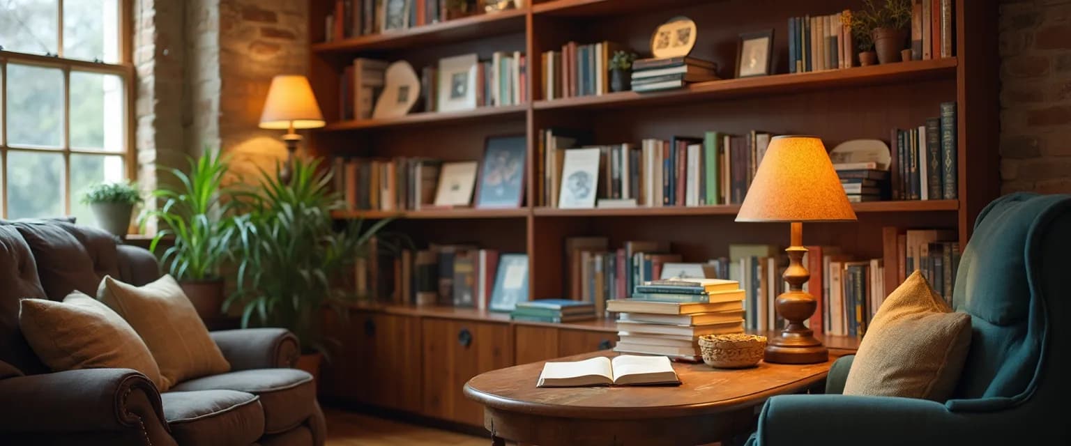 Community members sharing books on grief at a local exchange meeting