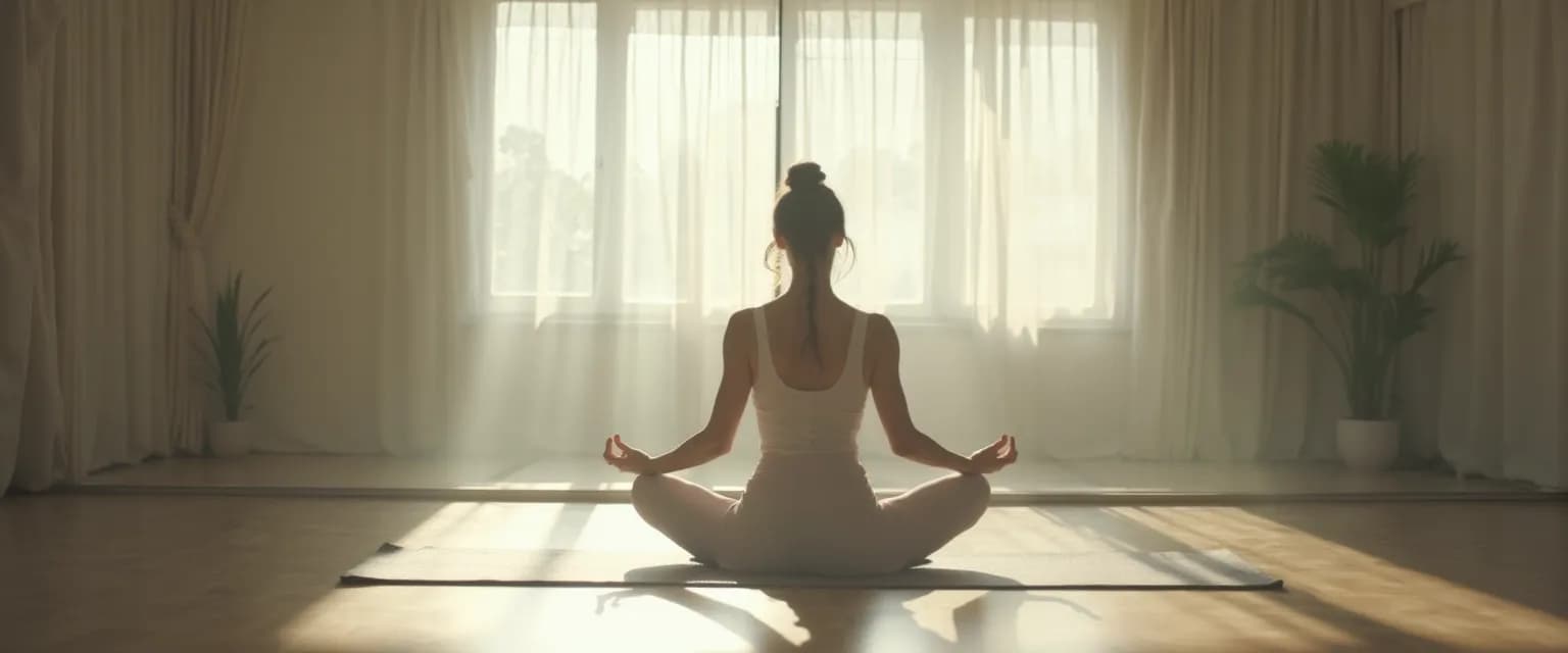 Woman practicing self awareness yoga poses in front of a mirror for enhanced body awareness