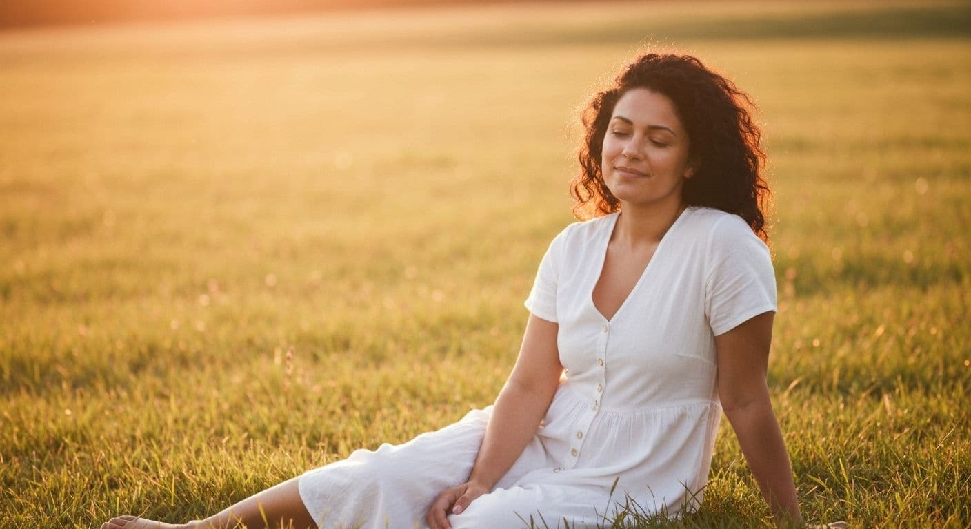 Person practicing listening meditation mindfulness with headphones in peaceful setting