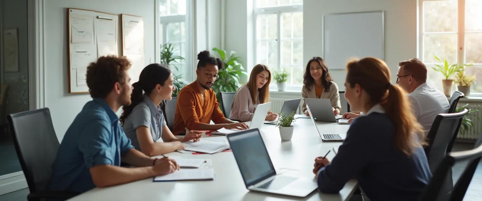 Small business team engaging in a quick self-awareness exercise during their regular meeting